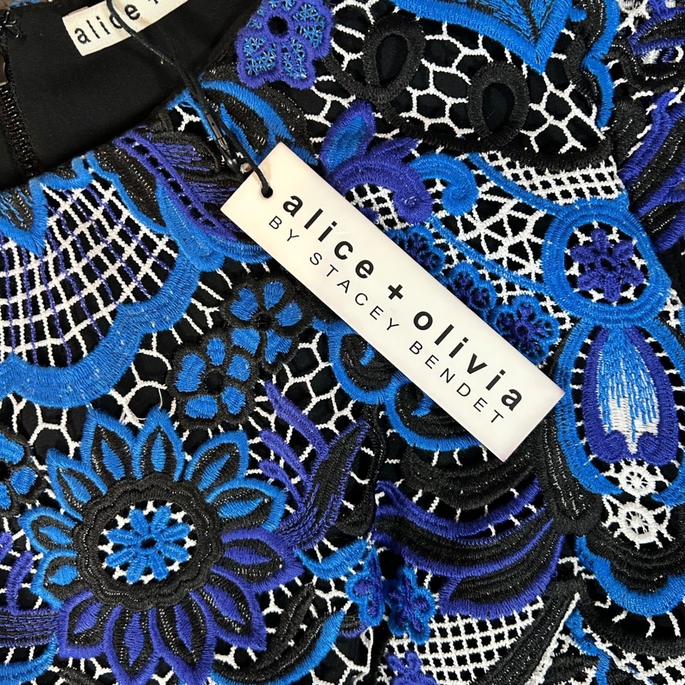 Alice + Olivia‎ Blue Embroidered Lace Nakia Mini Dress Womens 2 NEW $440 - Picture 3 of 6